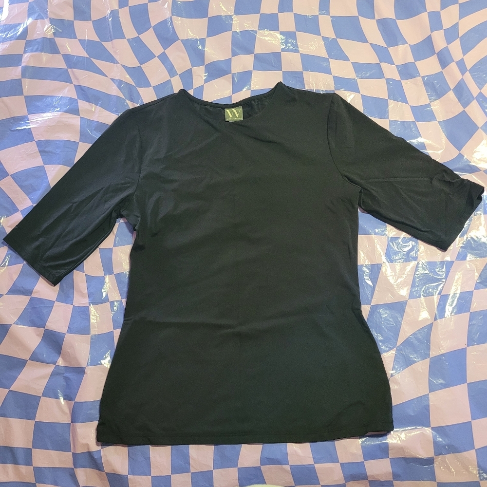 Worthington Womens Solid Black Fitted Nylon Blend Dress Top Size M